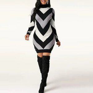 Women’s Fashion Casual Printed Slim Long-Sleeved Hip Dress – Stylish Patterned B